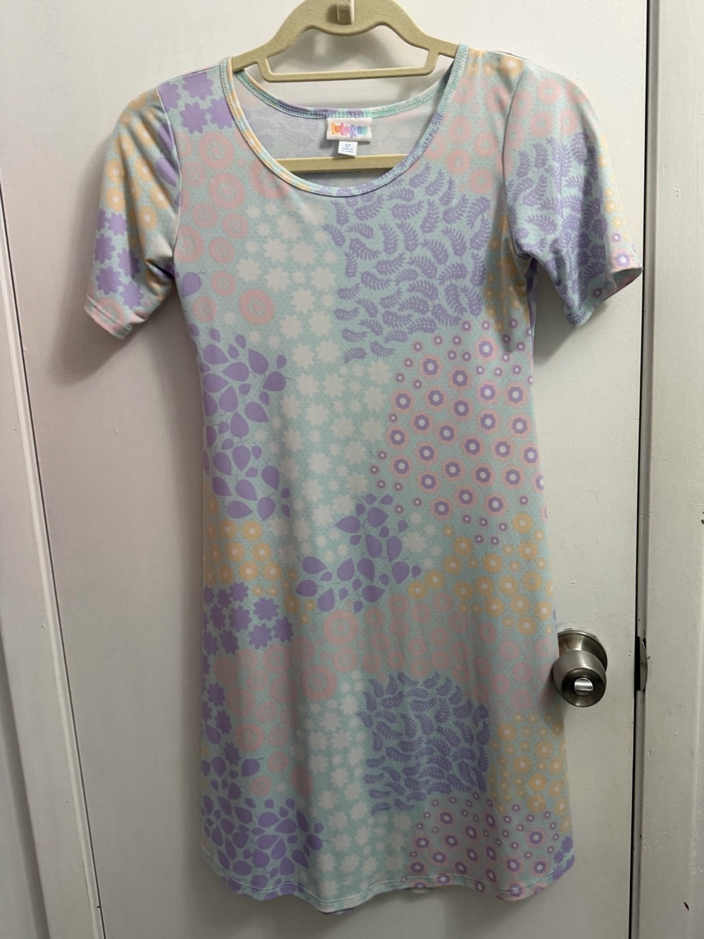 LuLaRoe Pastel Patchwork Dress - Lavender, Pale Yellow & Mint